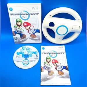 Nintendo Wii Mario Kart Video Game with Steering Wheel and Manual Tested Works